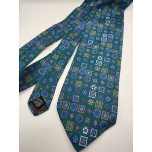 Christian Dior Monsieur Vintage Silk Tie Teal Purple Geometric Medallion USA